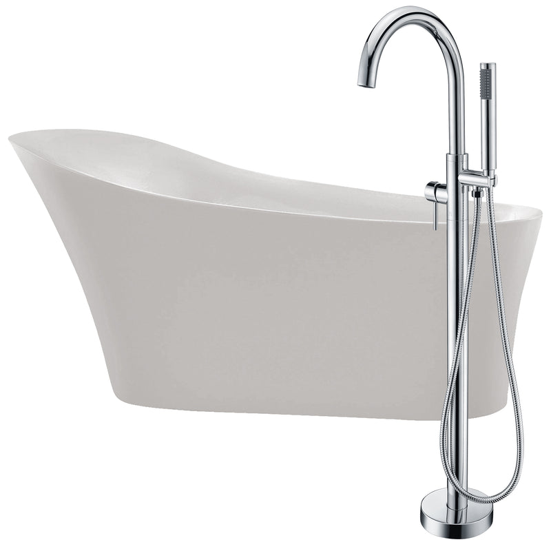 ANZZI Maple 67 in. Acrylic Flatbottom Non-Whirlpool Bathtub in White with Kros Faucet in Polished Chrome