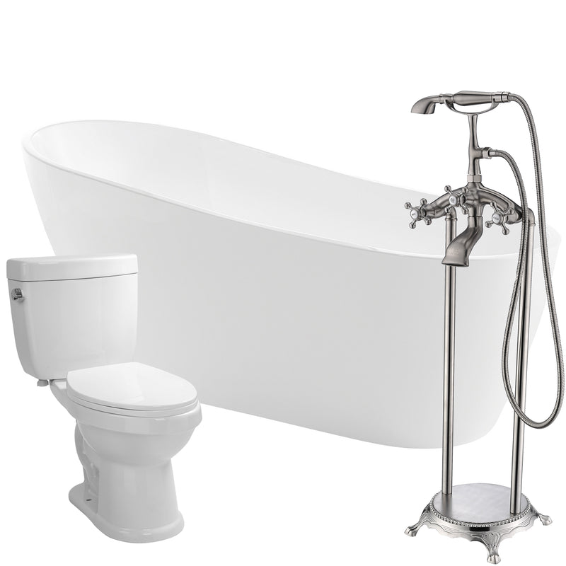 ANZZI Trend 67 in. Acrylic Flatbottom Non-Whirlpool Bathtub with Tugela Faucet and Talos 1.6 GPF Toilet