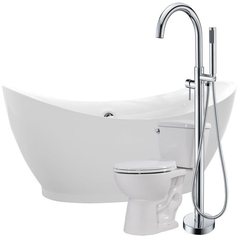 ANZZI Reginald 68 in. Acrylic Soaking Bathtub with Kros Faucet and Cavalier 1.28 GPF Toilet