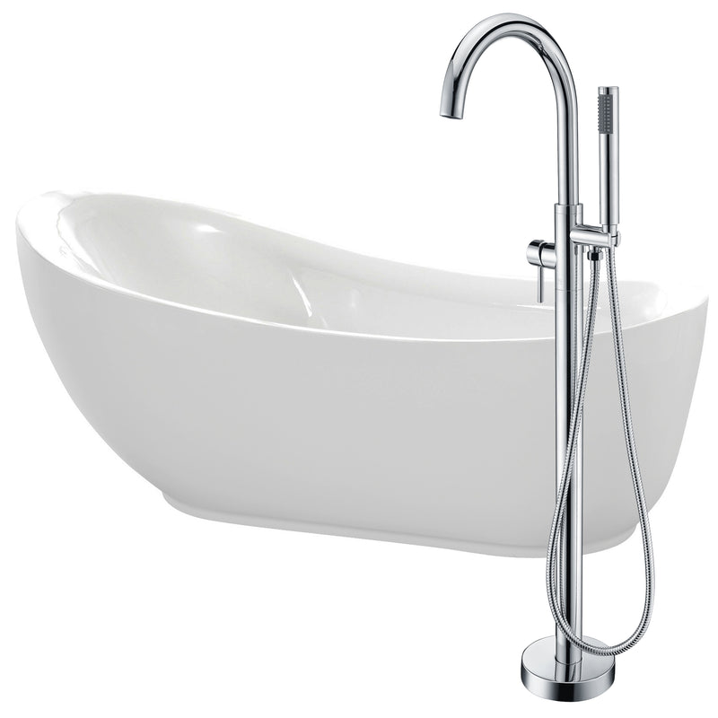 ANZZI Talyah 71 in. Acrylic Flatbottom Non-Whirlpool Bathtub in White with Kros Faucet in Polished Chrome