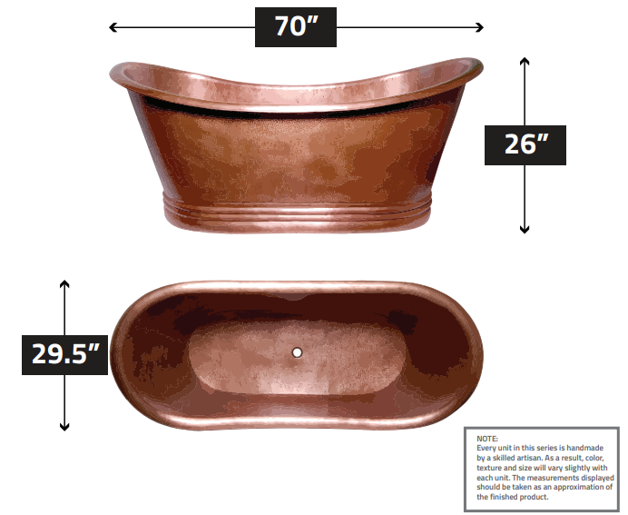 ANZZI Sumatra 70 in. Handmade Copper Double Slipper Flatbottom Non-Whirlpool Bathtub in Hammered Antique Copper