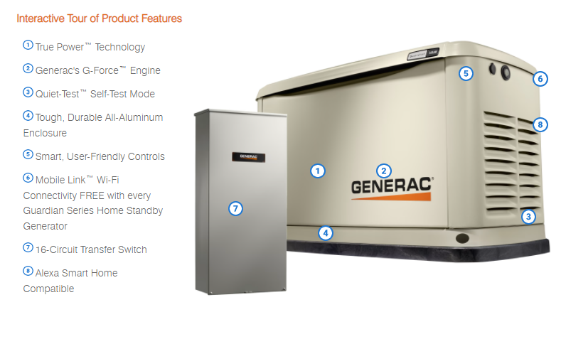 Generac 14/14 kW Air-Cooled Standby Generator, Alum Enclosure, 16 Circuit LC NEMA3