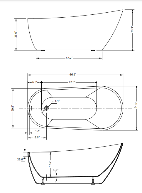 ANZZI Trend 67 in. Acrylic Flatbottom Non-Whirlpool Bathtub with Kame 2-piece 1.28 GPF Single Flush Toilet