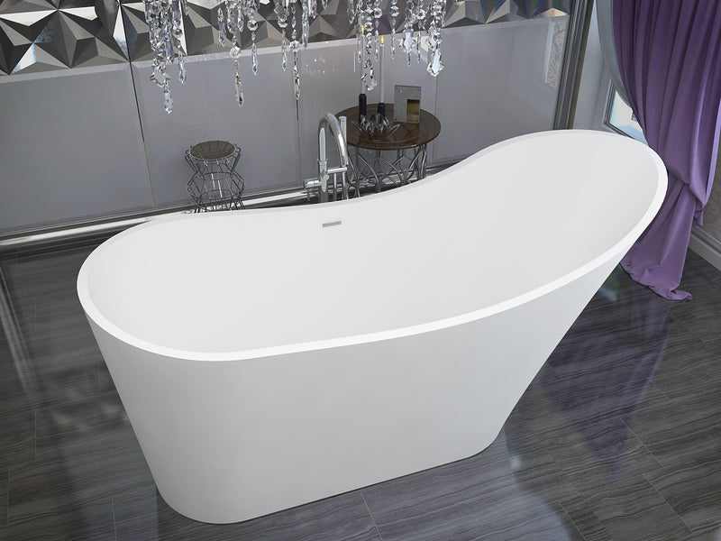 ANZZI Tuasavi 5.6 ft. Solid Surface Center Drain Freestanding Bathtub in Matte White