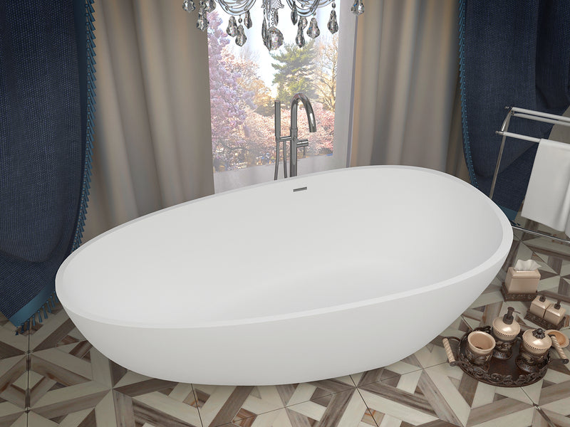 ANZZI Fiume 5.6 ft. Man-Made Stone Center Drain Freestanding Bathtub in Matte White