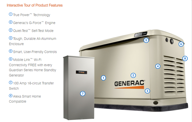 Generac 10/9 kW Air-Cooled Standby Generator, Alum Enclosure, 16 Circuit LC NEMA3