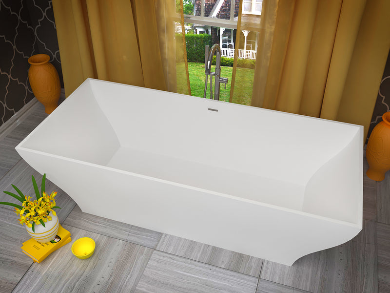ANZZI Crema 5.9 ft. Solid Surface Center Drain Freestanding Bathtub in Matte White