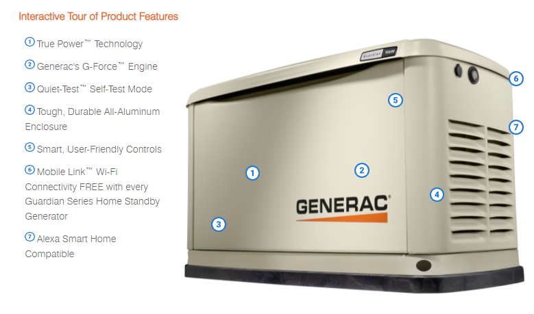 Generac 18/17 kW Air-Cooled Standby Generator, Aluminum Enclosure