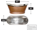 ANZZI Bali 67 in. Handmade Copper Double Slipper Flatbottom Non-Whirlpool Bathtub in Hammered Antique Copper