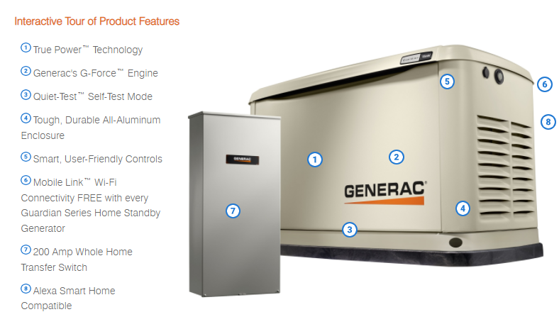 Generac 18/17 kW Air-Cooled Standby Generator, Alum Enclosure, 200 SE (not CUL)