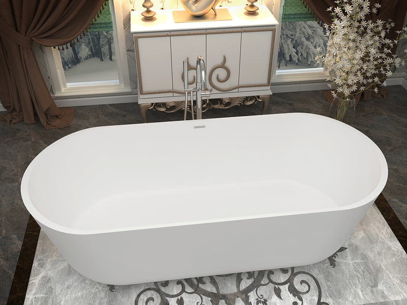 ANZZI Sabbia 5.9 ft. Solid Surface Center Drain Freestanding Bathtub in Matte White