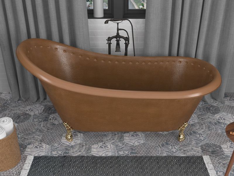 ANZZI Java 66 in. Handmade Copper Slipper Clawfoot Non-Whirlpool Bathtub in Hammered Antique Copper
