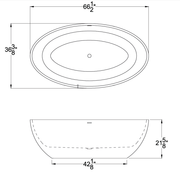ANZZI Cestino 5.5 ft. Solid Surface Center Drain Freestanding Bathtub in Matte White