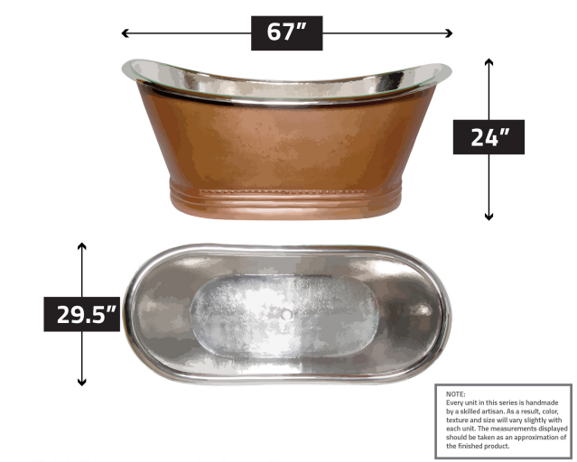 ANZZI Ionian 67 in. Handmade Copper Double Slipper Flatbottom Non-Whirlpool Bathtub in Hammered Antique Copper