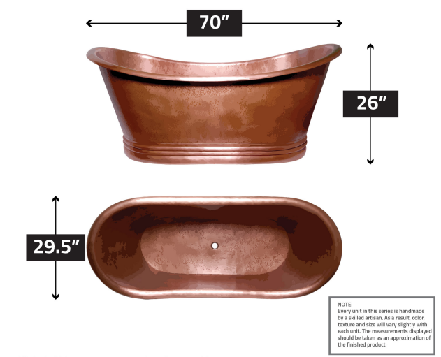 ANZZI Nero 70 in. Handmade Copper Double Slipper Flatbottom Non-Whirlpool Bathtub in Hammered Antique Copper