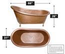 ANZZI Java 66 in. Handmade Copper Slipper Clawfoot Non-Whirlpool Bathtub in Hammered Antique Copper