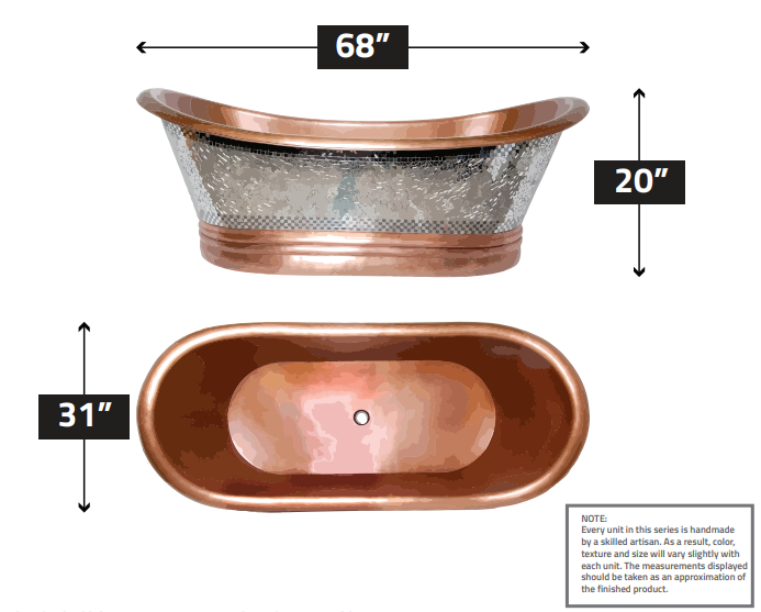 ANZZI Banten 68 in. Handmade Copper Double Slipper Flatbottom Non-Whirlpool Bathtub in Polished Antique Copper