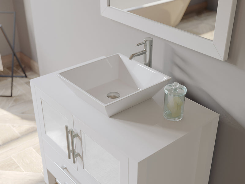 Cambridge Plumbing 36 Inch White Wood and Porcelain Vessel Sink Vanity Set
