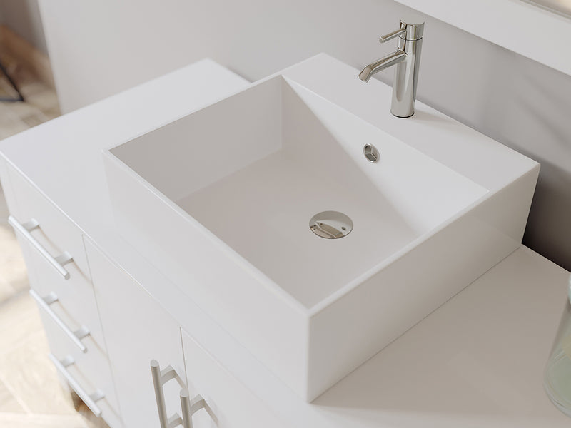 Cambridge Plumbing 48 Inch White Wood and Porcelain Vessel Sink Vanity Set