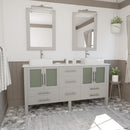 Cambridge Plumbing 63 Inch Gray Wood and Porcelain Vessel Sink Double Vanity Set