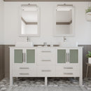 Cambridge Plumbing 63 Inch White Wood and Porcelain Vessel Sink Double Vanity Set