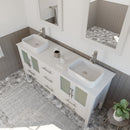 Cambridge Plumbing 63 Inch White Wood and Porcelain Vessel Sink Double Vanity Set