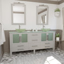 Cambridge Plumbing 72 Inch Gray Wood and Glass Vessel Sink Double Vanity Set