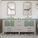 Cambridge Plumbing 72 Inch Gray Wood and Glass Vessel Sink Double Vanity Set