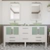 Cambridge Plumbing 72 Inch White Wood and Glass Vessel Sink Double Vanity Set