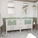 Cambridge Plumbing 72 Inch White Wood and Glass Vessel Sink Double Vanity Set