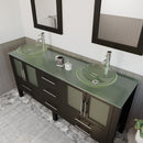 Cambridge Plumbing 72 Inch Espresso Wood and Glass Vessel Sink Double Vanity Set