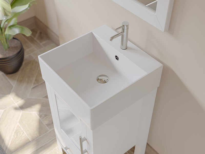 Cambridge Plumbing 18 inch White Solid Wood & Porcelain Single Vessel Sink Vanity Set with Polished Chrome Facuets