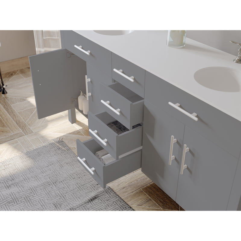Prime 72 inch Gray Wood and Porcelain Double Basin Sink Vanity Set