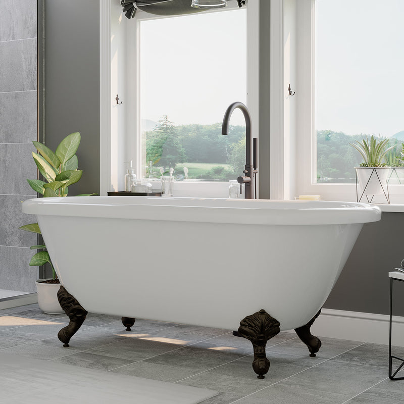 Cambridge Plumbing Acrylic Double Ended Clawfoot Bathtub 60" X 30" with no Faucet Drillings and Complete Oil Rubbed Bronze Plumbing Package