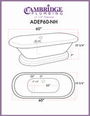 Cambridge Plumbing Acrylic Double Ended Pedestal Bathtub 60" X 30" with no Faucet Drillings and Complete Brushed NIckel Plumbing Package