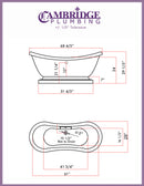 Cambridge Plumbing Acrylic Double Ended  Pedestal Slipper Bathtub 68" X 28" with No Faucet Drillings and Complete Brushed Nickel Plumbing Package