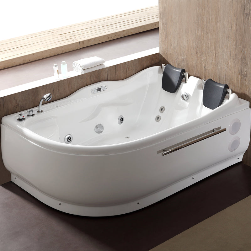 EAGO USA EAGO AM124ETL-L 6 ft Left Corner Acrylic White Whirlpool Bathtub for Two