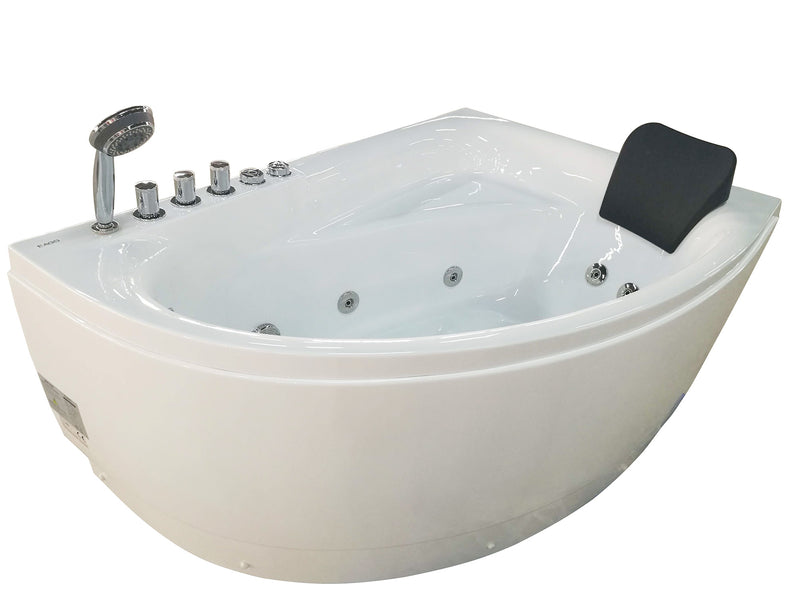 EAGO USA EAGO AM161-L 59" Single Person Corner White Acrylic Whirlpool Bath Tub