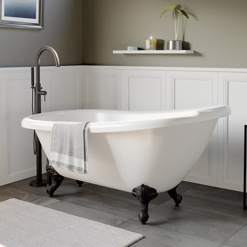 Cambridge Plumbing Acrylic  Slipper Bathtub 67" X 28" with No Faucet Drillings and Oil Rubbed Bronze Feet
