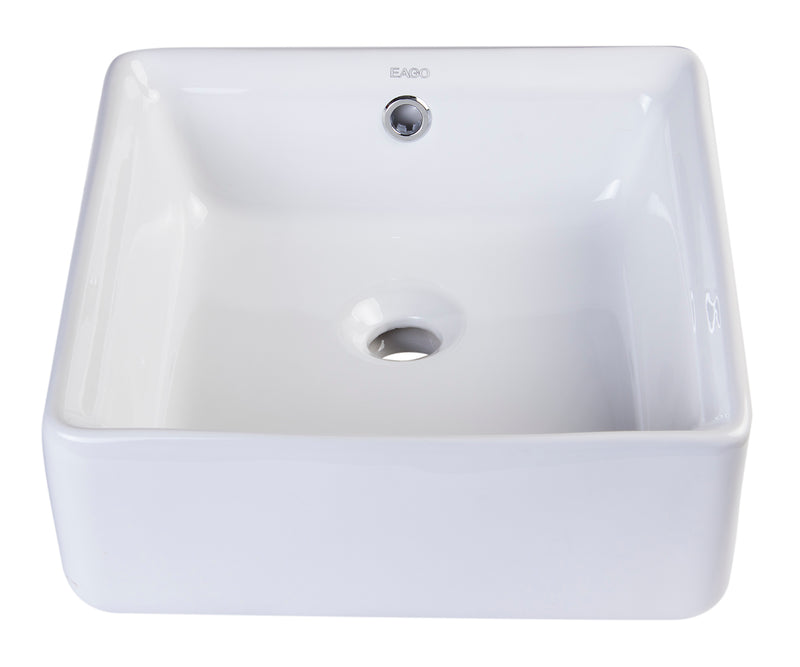 EAGO USA EAGO BA130 15'' White Modern Square Porcelain Bathroom Sink with Overflow