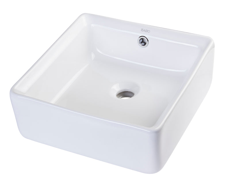 EAGO USA EAGO BA130 15'' White Modern Square Porcelain Bathroom Sink with Overflow