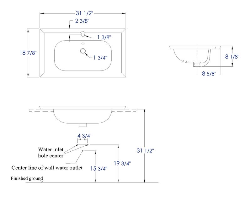 EAGO USA EAGO BH003 White Ceramic 32"x19" Rectangular Drop In Sink