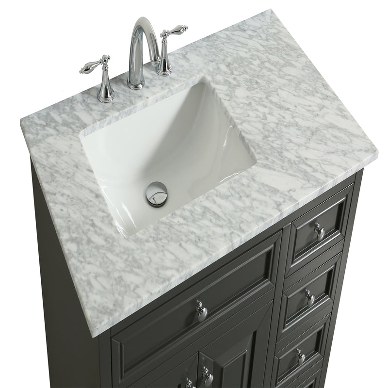 Eviva Monroe 36" Gray Transitional Bathroom Vanity w/ White Carrara Top