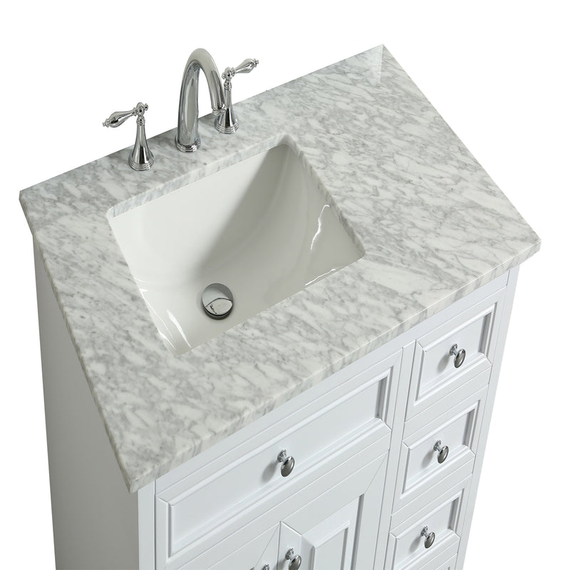 Eviva Monroe 36" White Transitional Bathroom Vanity w/ White Carrara Top