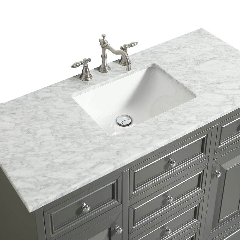 Eviva Monroe 42" Gray Transitional Bathroom Vanity w/ White Carrara Top