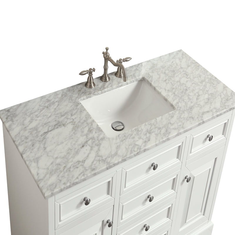 Eviva Monroe 42" White Transitional Bathroom Vanity w/ White Carrara Top