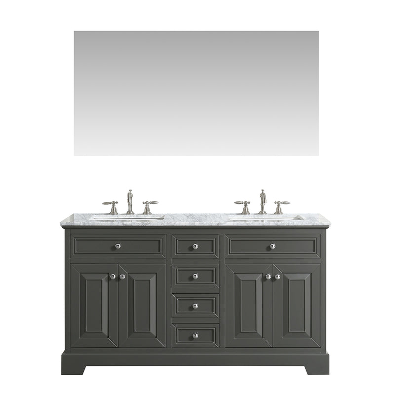Eviva Monroe 72" Gray Transitional Double Sink Bathroom Vanity w/ White Carrara Top
