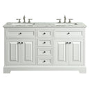 Eviva Monroe 60" White Transitional Double Sink Bathroom Vanity w/ White Carrara Top