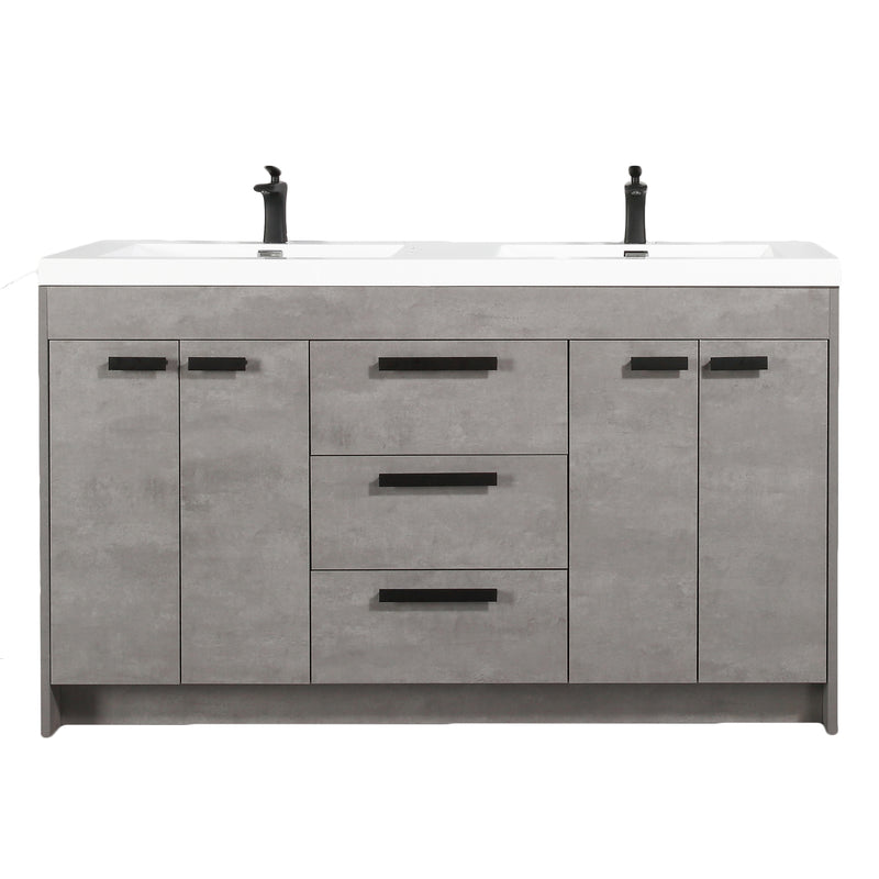 Eviva Lugano 60" Cement Gray Modern Double Sink Bathroom Vanity w/ White Integrated Top