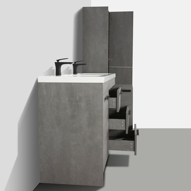 Eviva Lugano 60" Cement Gray Modern Double Sink Bathroom Vanity w/ White Integrated Top